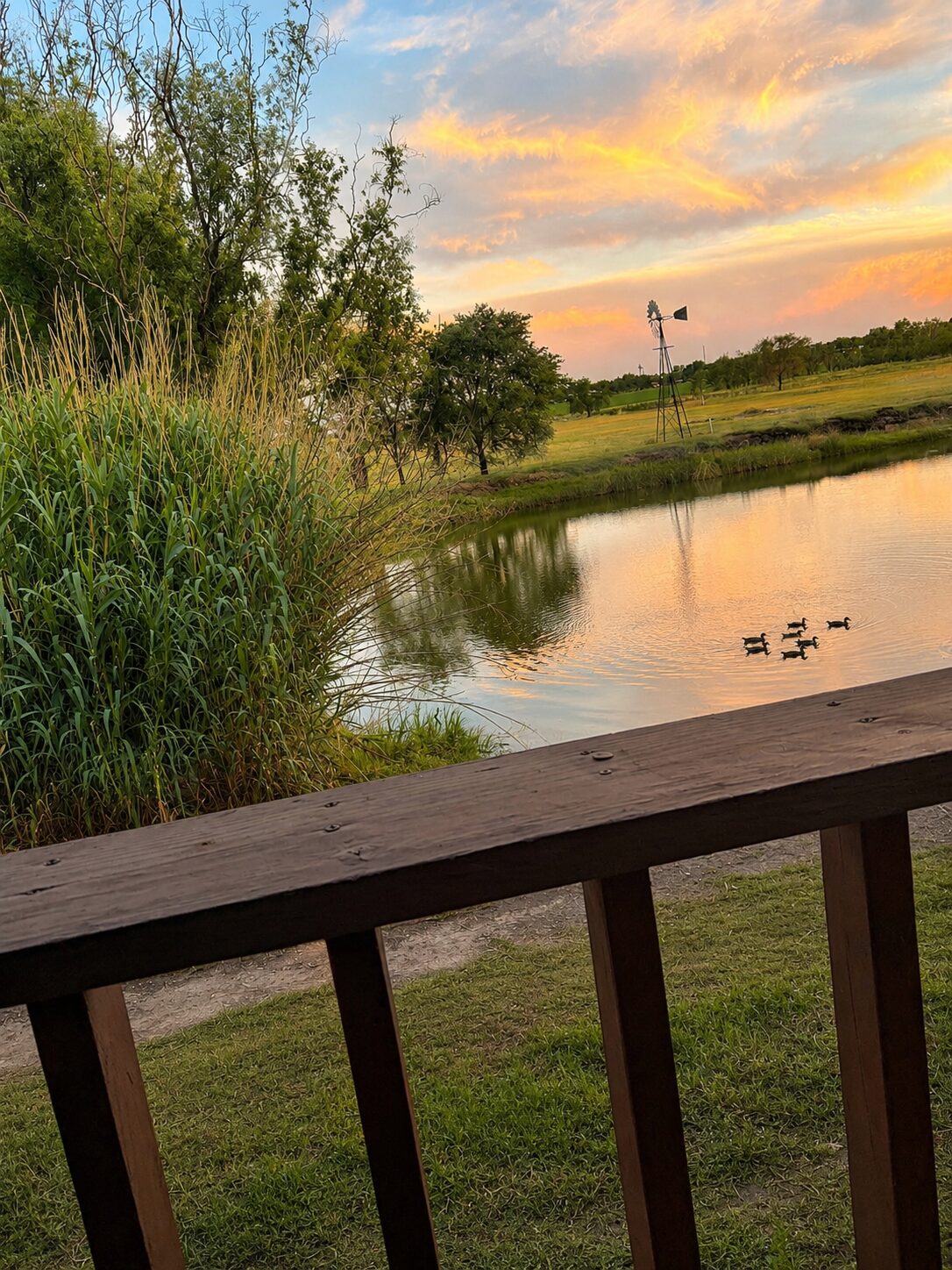 Sunset over the pond from a rental porch
